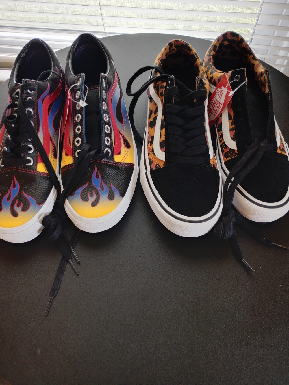 Vans Men's Flame Print Low-Top Sneakers - Black/Yellow/Red Size 8 1/2 Both Pairs